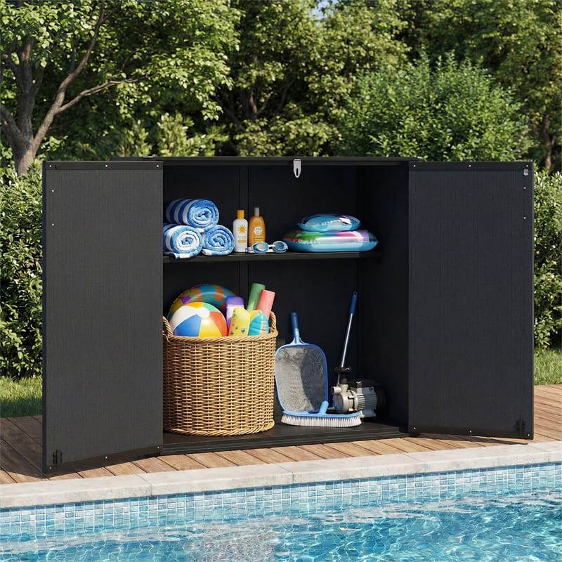 175 Gallon Outdoor Storage Shed, All-Weather Resin Patio Storage Box with Floor, Lockable Door & Removable Shelf, Waterproof Garden Tool Shed