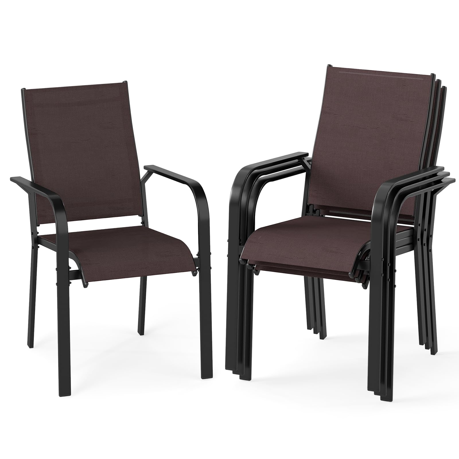 Tangkula Patio Dining Chairs | Stackable Outdoor Armchairs with Metal Frame