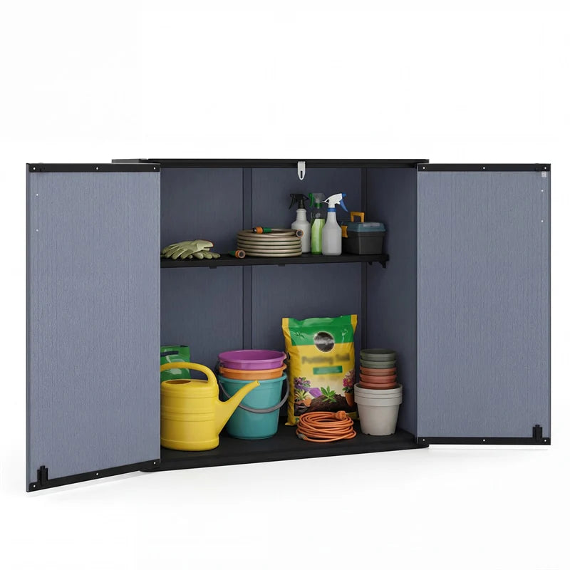 175 Gallon Outdoor Storage Shed, All-Weather Resin Patio Storage Box with Floor, Lockable Door & Removable Shelf, Waterproof Garden Tool Shed