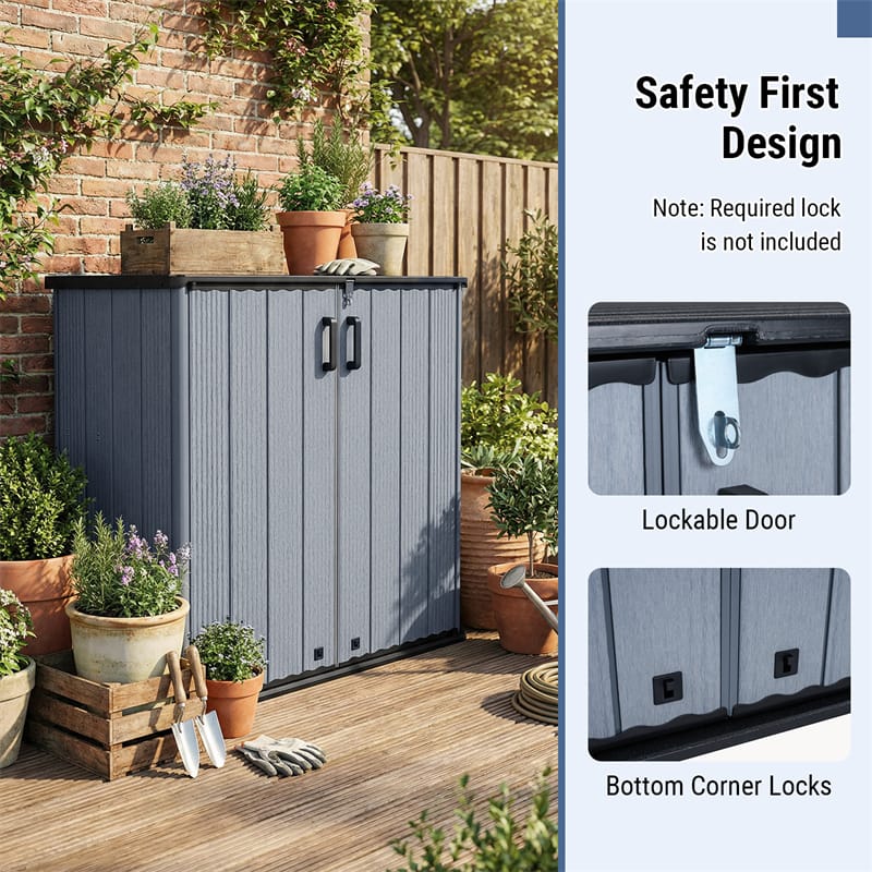 175 Gallon Outdoor Storage Shed, All-Weather Resin Patio Storage Box with Floor, Lockable Door & Removable Shelf, Waterproof Garden Tool Shed