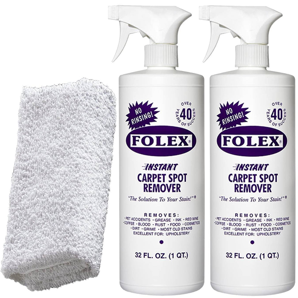 2 Bottles of Folex Instant Carpet Spot Remover + 1 Daley Mint Cleaning Cloth | Instant Rug, Upholstery, and Spot Carpet Stain Remover Kit, 32oz