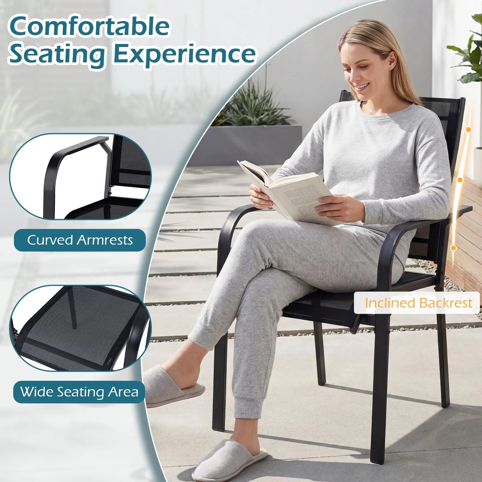 Tangkula Patio Dining Chairs | Stackable Outdoor Armchairs with Metal Frame