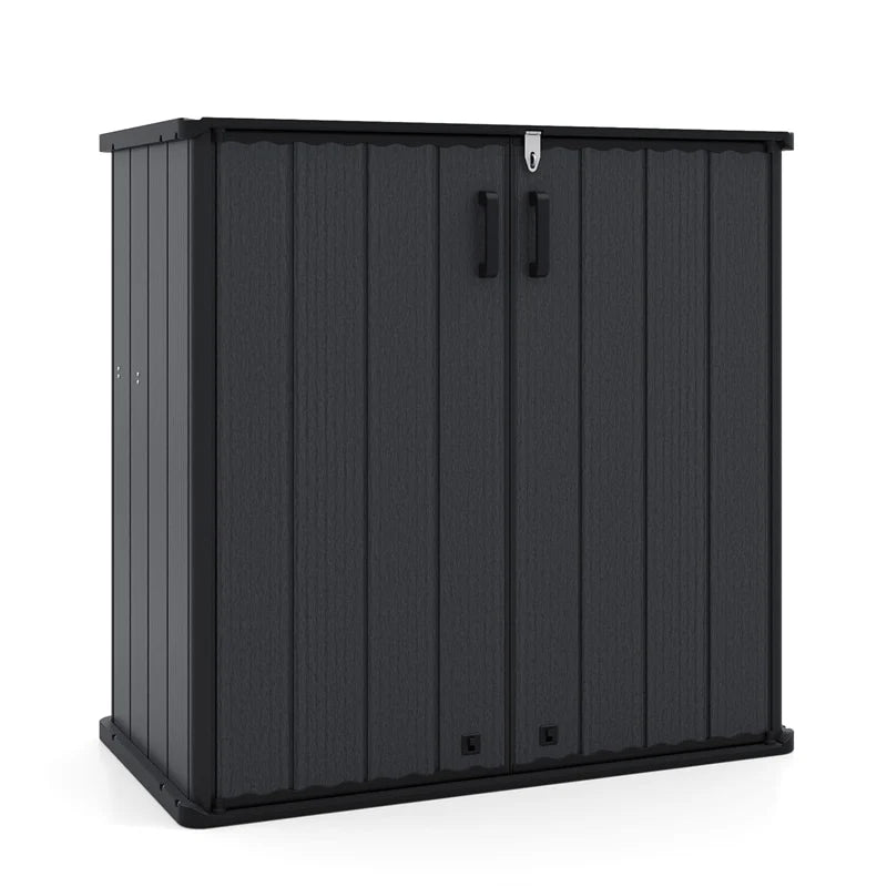 175 Gallon Outdoor Storage Shed, All-Weather Resin Patio Storage Box with Floor, Lockable Door & Removable Shelf, Waterproof Garden Tool Shed
