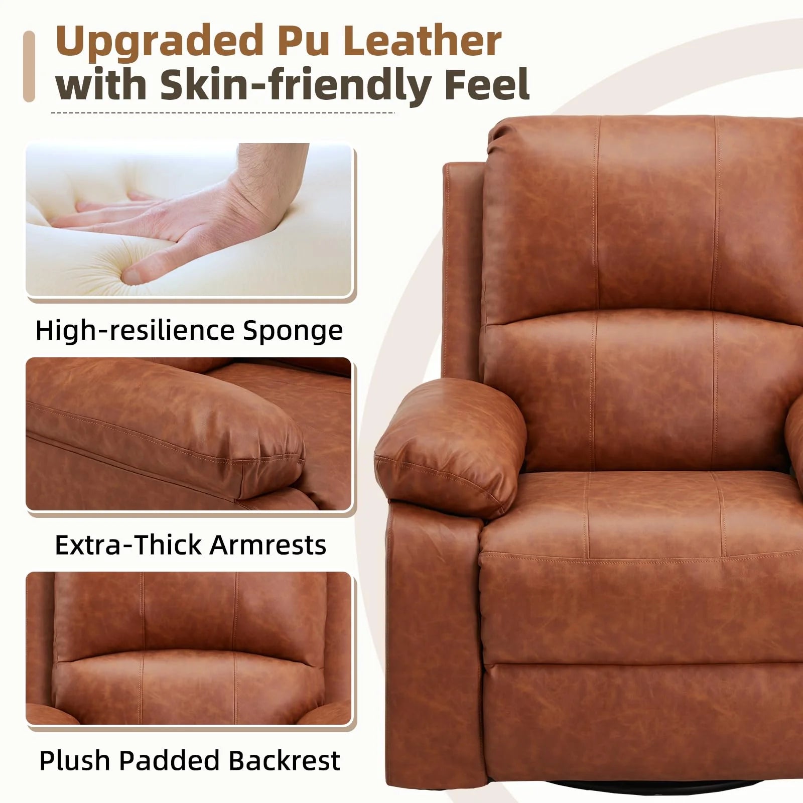 AECOJOY Recliner Chair, 360° Swivel Rocking Chair with Massage and Heat