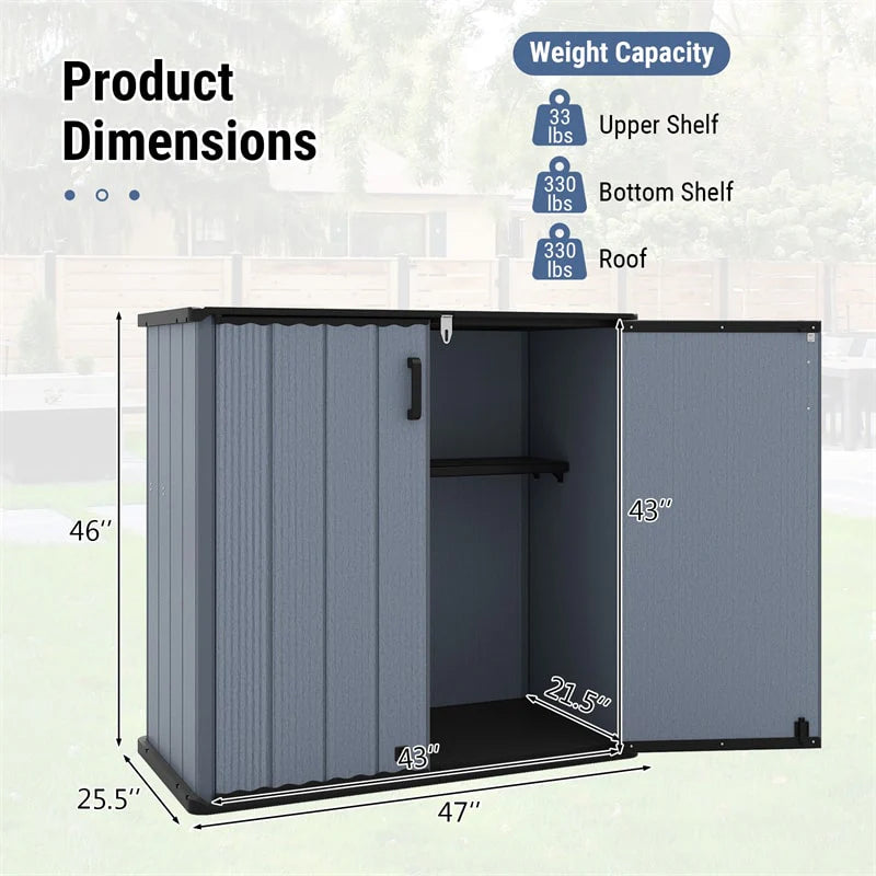 175 Gallon Outdoor Storage Shed, All-Weather Resin Patio Storage Box with Floor, Lockable Door & Removable Shelf, Waterproof Garden Tool Shed