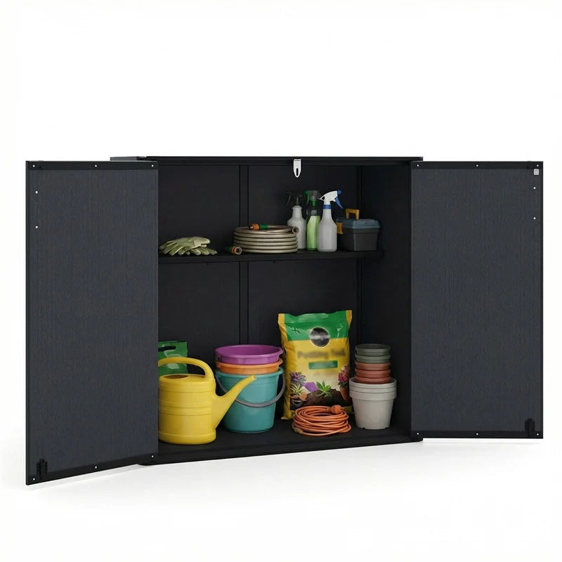 175 Gallon Outdoor Storage Shed, All-Weather Resin Patio Storage Box with Floor, Lockable Door & Removable Shelf, Waterproof Garden Tool Shed