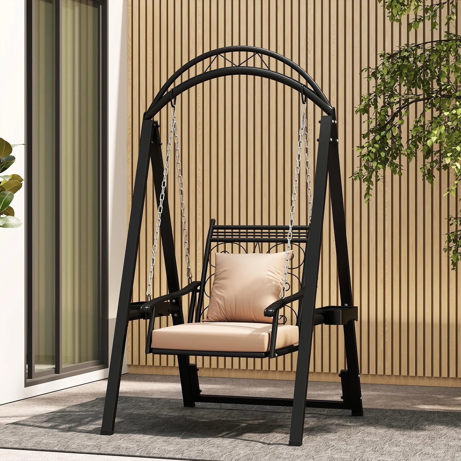 Tangkula Outdoor Patio Swing with Heavy-Duty Metal Frame