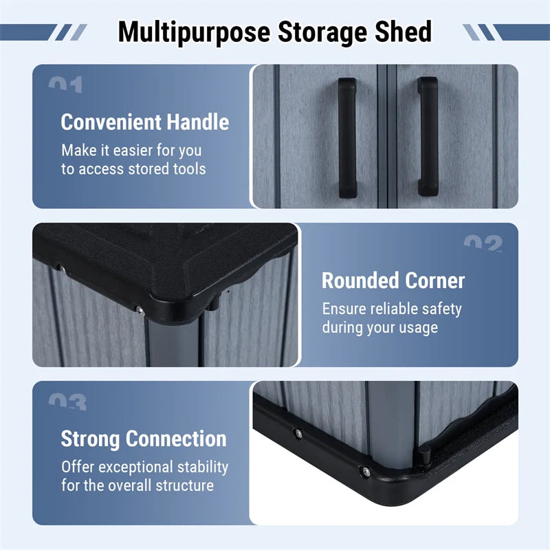 175 Gallon Outdoor Storage Shed, All-Weather Resin Patio Storage Box with Floor, Lockable Door & Removable Shelf, Waterproof Garden Tool Shed