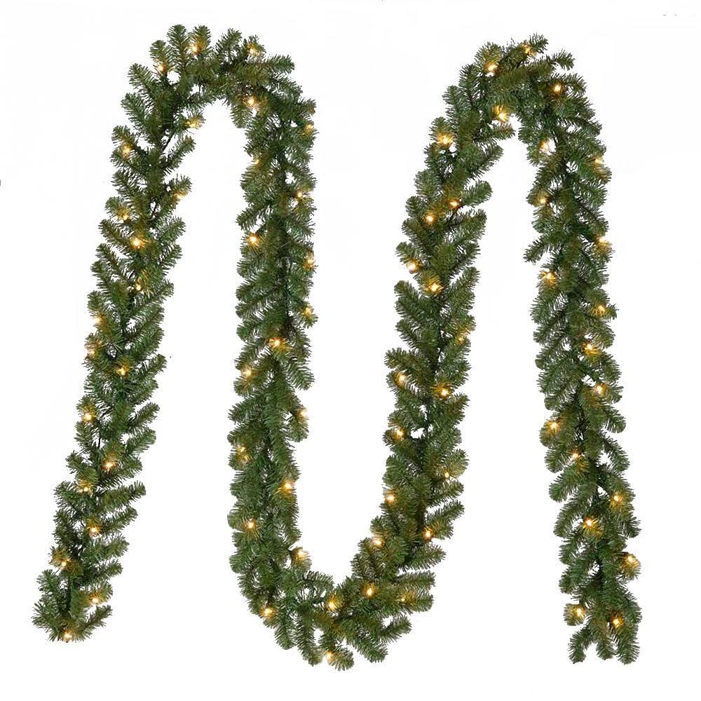 Home Accents Holiday 18 ft. Pre Lit Kingston Indoor/Outdoor Garland Decoration with 70 Sparkling Warm Clear Lights