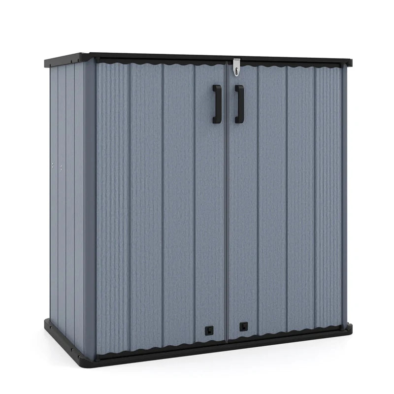 175 Gallon Outdoor Storage Shed, All-Weather Resin Patio Storage Box with Floor, Lockable Door & Removable Shelf, Waterproof Garden Tool Shed