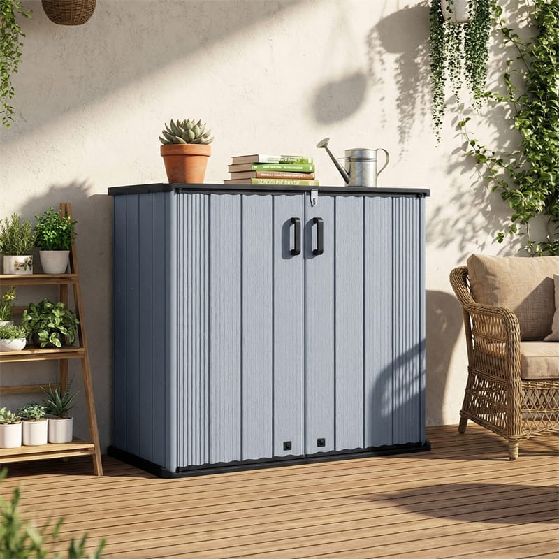 175 Gallon Outdoor Storage Shed, All-Weather Resin Patio Storage Box with Floor, Lockable Door & Removable Shelf, Waterproof Garden Tool Shed