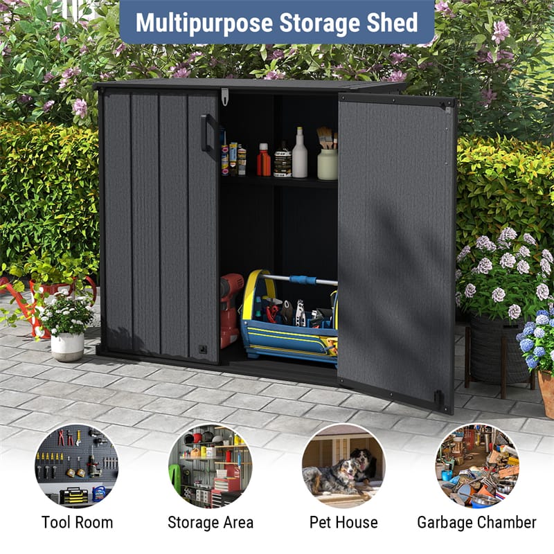 175 Gallon Outdoor Storage Shed, All-Weather Resin Patio Storage Box with Floor, Lockable Door & Removable Shelf, Waterproof Garden Tool Shed