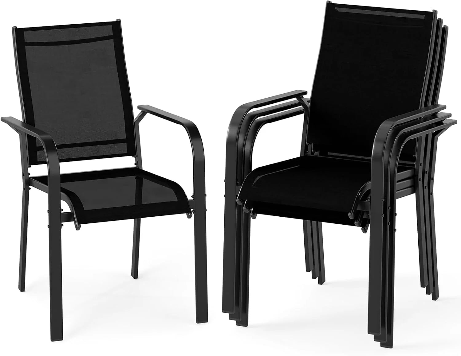 Tangkula Patio Dining Chairs | Stackable Outdoor Armchairs with Metal Frame